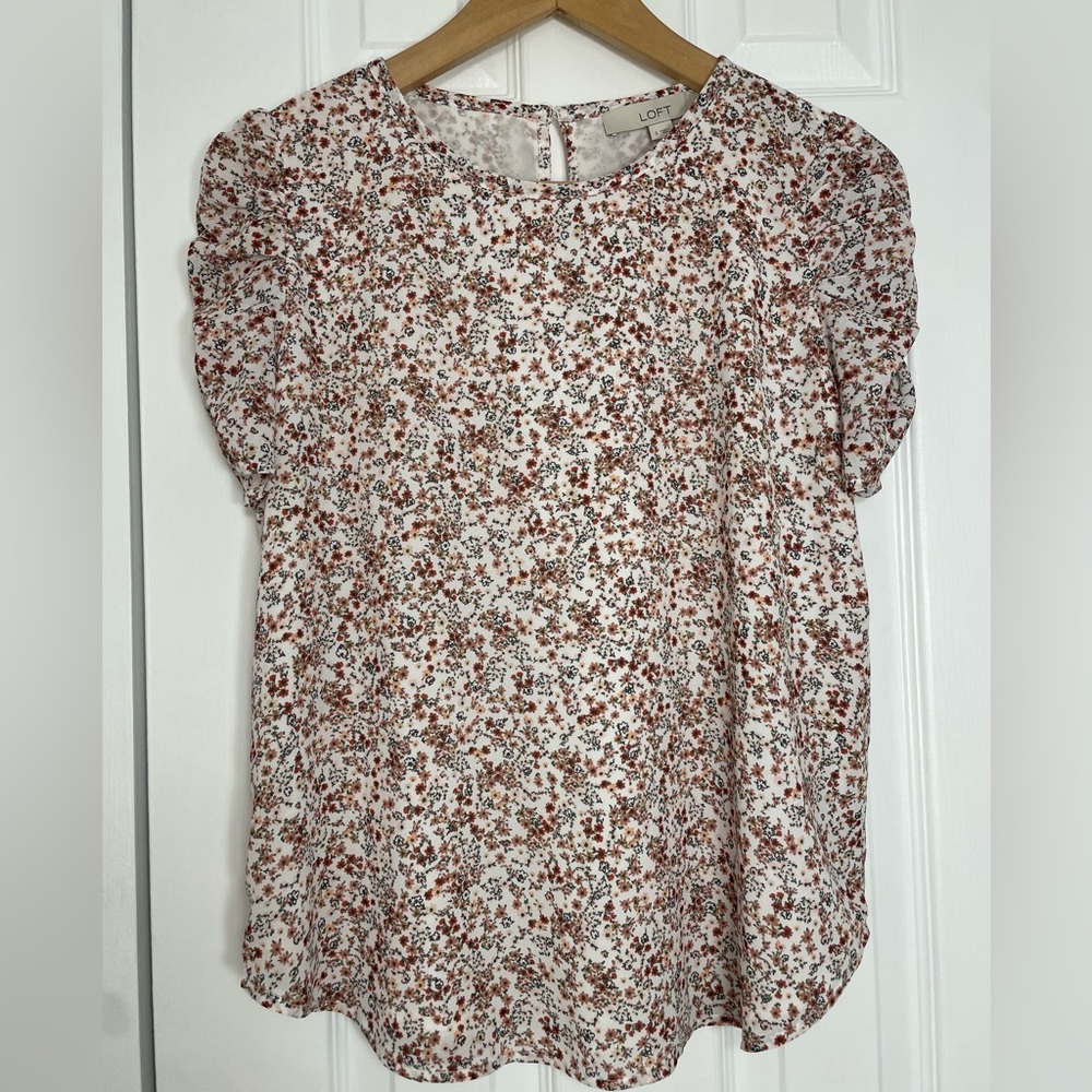 Short sleeved, multicolor print blouse from Loft
